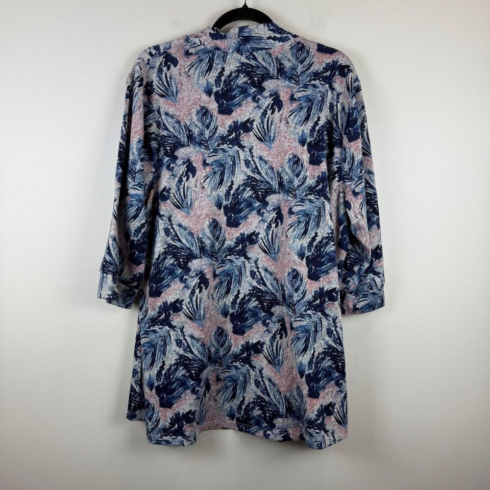 Lane Bryant Cardigan Women's 18/20 Blue Pink Floral 3/4 Sleeve Duster Bohemian